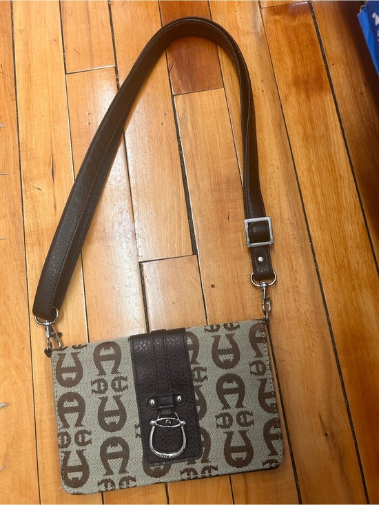 Etienne Aigner Handbags - Vintage Etienne Aigner Monogram Crossbody Bag Brown Canvas Leather Clutch Y2K
